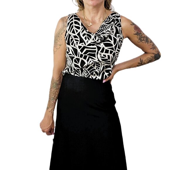 Talbots Vintage Pure Silk Cowl Neck Black White Leaf Print Sleeveless Blouse 6 - Picture 11 of 12